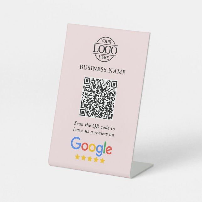 Simple Custom Google Reviews QR Code Business Logo Pedestal Sign (Front)