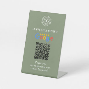 Simple Custom Google Reviews QR Code Business Logo Pedestal Sign