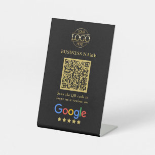 Simple Custom Google Reviews QR Code Business Logo Pedestal Sign