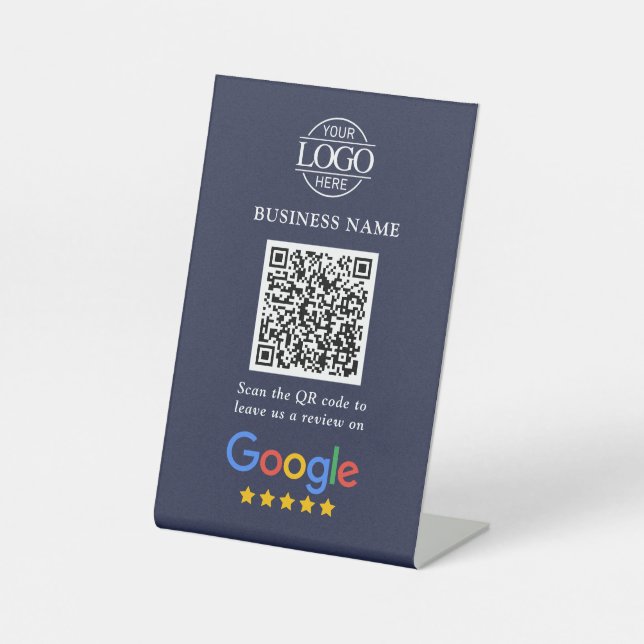 Simple Custom Google Reviews QR Code Business Logo Pedestal Sign (Front)