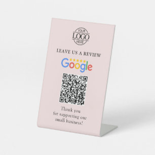 Simple Custom Google Reviews QR Code Business Logo Pedestal Sign