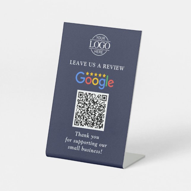 Simple Custom Google Reviews QR Code Business Logo Pedestal Sign (Front)
