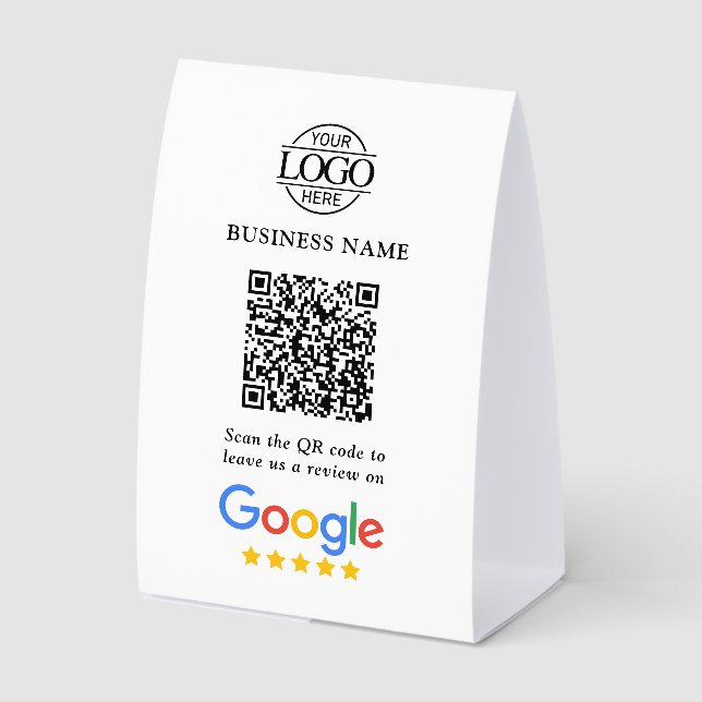 Simple Custom Google Reviews QR Code Tabletop Sign (Front)