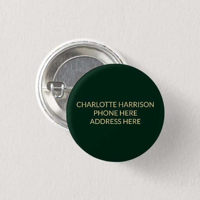 Simple custom green gold name contact info  button (Front & Back)