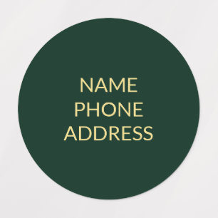 Simple custom green gold name contact info kids' labels