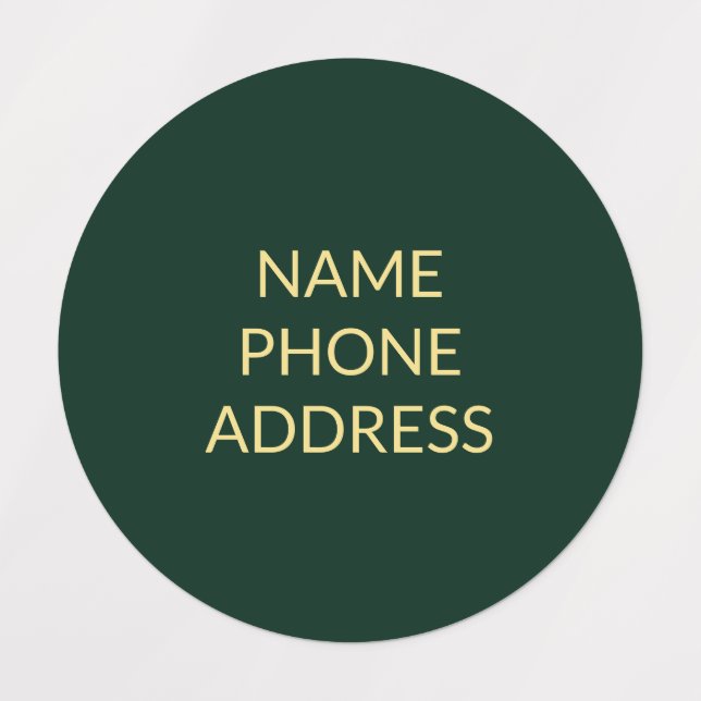 Simple custom green gold name contact info kids' labels (Design 1)