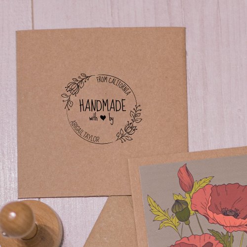 Simple Custom Handmade with love Floral Rubber Stamp