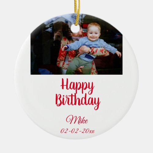 simple custom happy birthday photo  invitation ceramic ornament