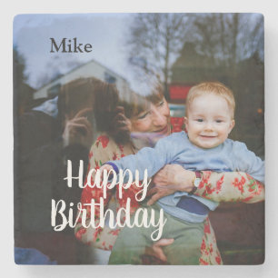 simple custom happy birthday photo invitation stone coaster