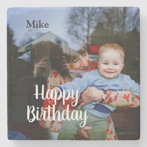 simple custom happy birthday photo  invitation stone coaster