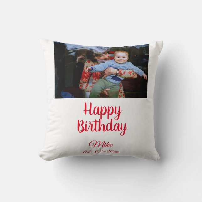 simple custom happy birthday photo  invitation throw pillow (Front)