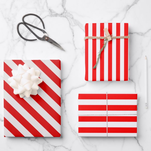 Simple Custom  Heavy polyester stripe red/white Wrapping Paper Sheets (Front)