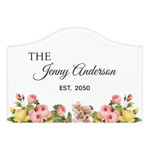 Simple Custom House Floral Established Year Door Sign