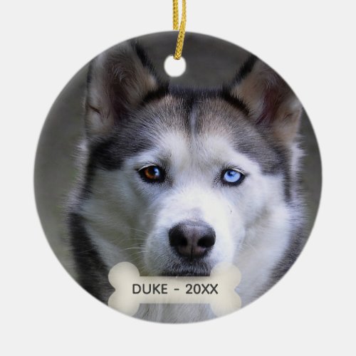 Simple Custom Husky Dog Photo Ceramic Ornament