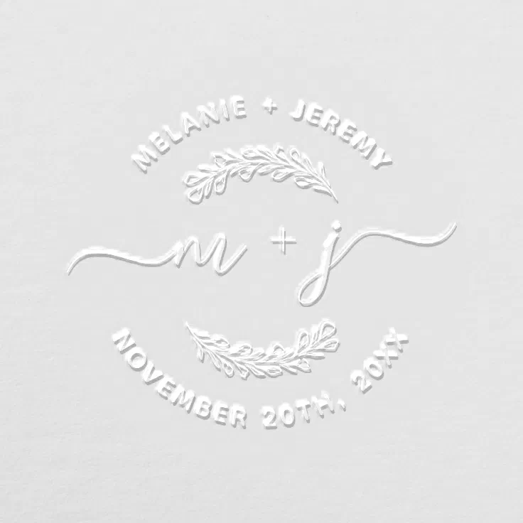 Simple Custom Leaves Initials Script Round Wedding Embosser Zazzle
