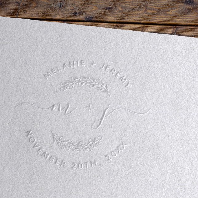 Simple Custom Leaves Initials Script Round Wedding Embosser (Creator Uploaded)