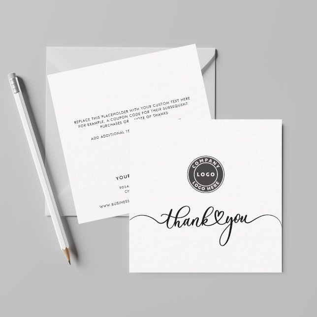 Simple Custom Logo and Business Thank You Note Card (Business Logo Script Mini Square Thank You Note Card)