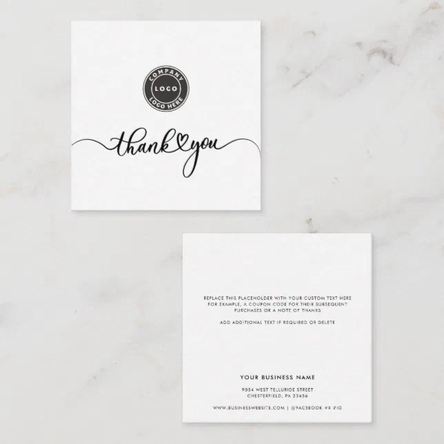 Simple Custom Logo and Business Thank You Note Card | Zazzle