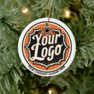 Simple Custom Logo and Text Business Ceramic Ornament