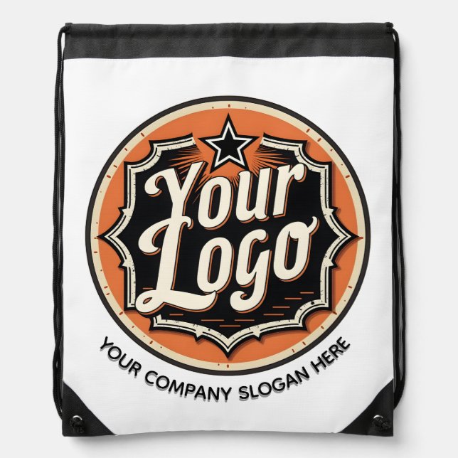 Simple Custom Logo and Text Business Drawstring Bag (Front)