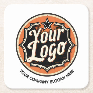 Simple Custom Logo and Text Business Square Paper Coaster