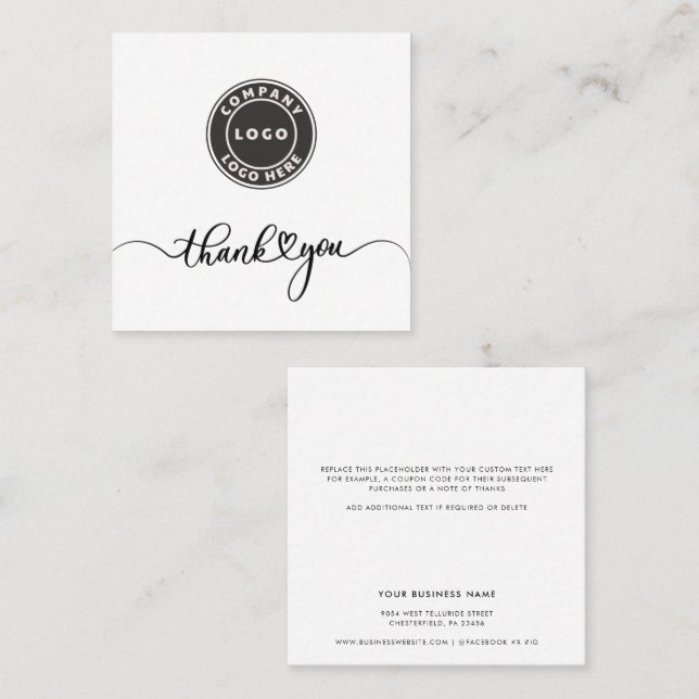Simple Custom Logo Business Thank You Insert Card (Front/Back)