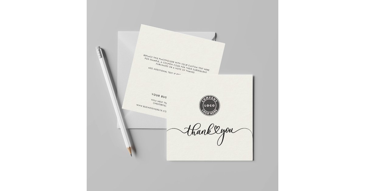 Simple Custom Logo Business Thank You Note Card | Zazzle