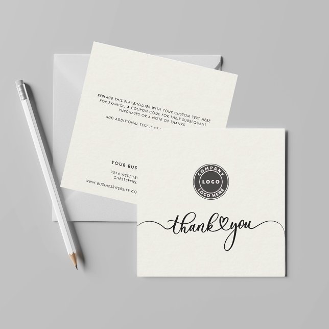 Simple Custom Logo Business Thank You Note Card (Business Logo Champagne Thank You Script Mini Square Card)