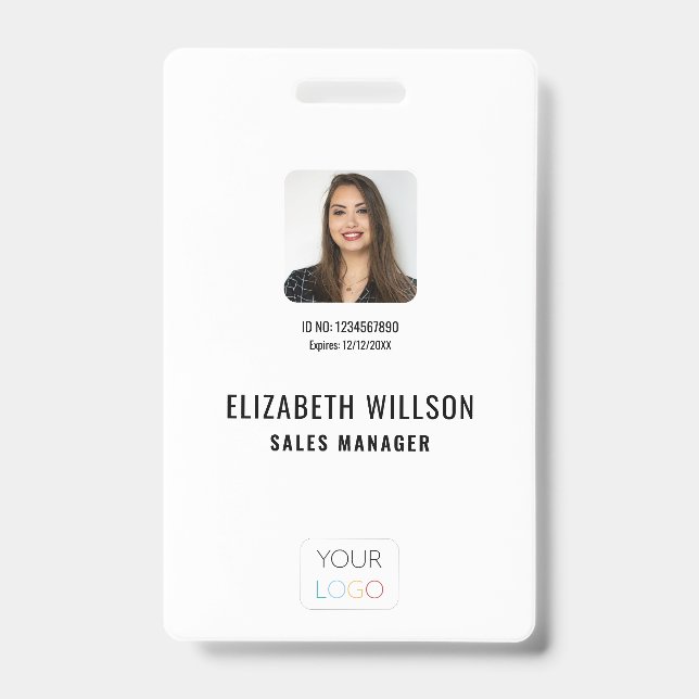 Simple Custom Logo, Name, Photo Employee ID Badge (Front)