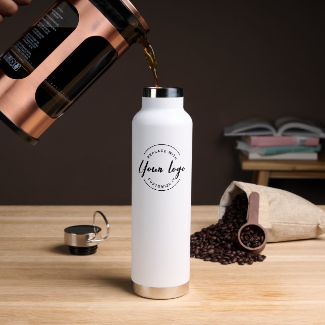 Simple Custom logo QR code Website Promo Water Bottle (Coffee)