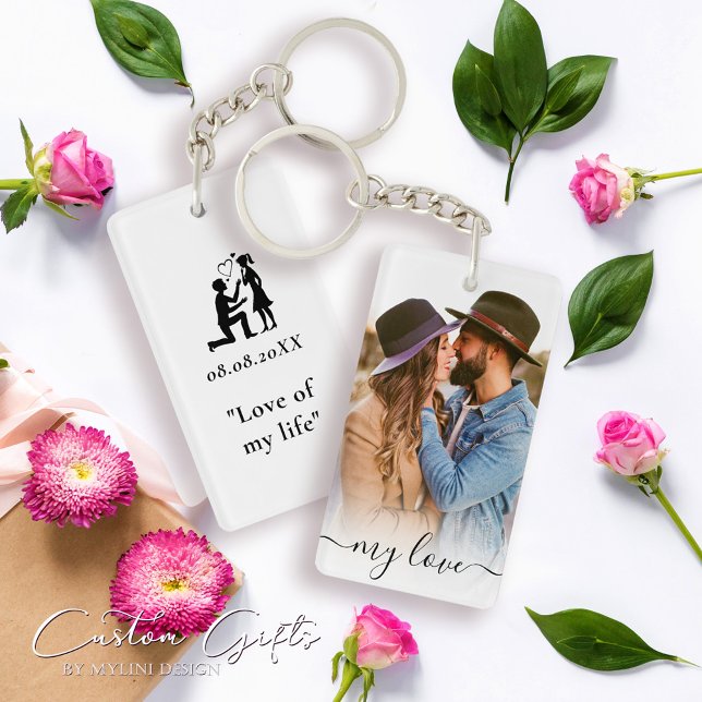 Simple Custom Love Couple Text and Photo Keychain (Creator Uploaded)