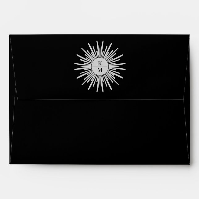 Simple Custom Monogram Black and White 5x7 Wedding Envelope (Back (Top Flap))