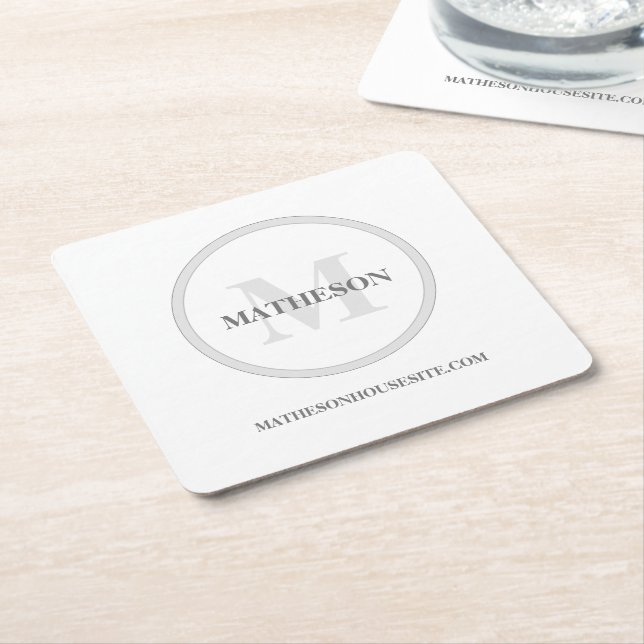 Simple Custom Monogram Hotel Bed breakfast Square Paper Coaster (Angled)