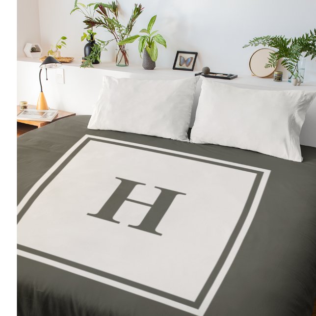 Simple Custom Monogram Initial Sage Green Duvet Cover (Creator Uploaded)
