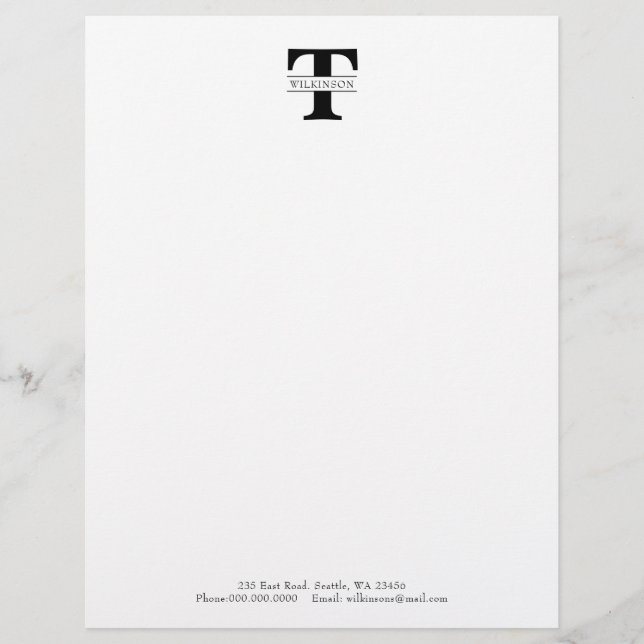 Simple Custom Monogram Personalized  Letterhead (Front)