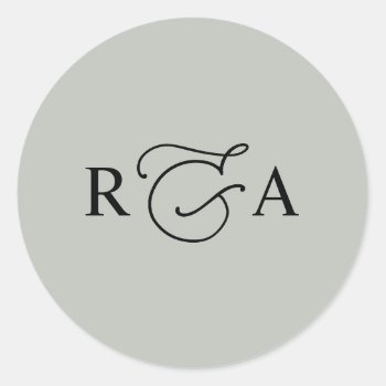 Simple Custom Monogram Sage Green Personalized Cla Classic Round Sticker by PeachBloome at Zazzle