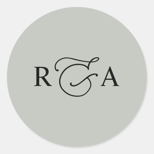 Simple Custom Monogram Sage Green Personalized Cla Classic Round Sticker - Designed to coordinate with our Romantic Script wedding collection, this customizable names Sticker, features a calligraphy graphic ampersand, paired with a classy serif font in black. Matching items available.