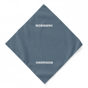 Simple custom name blue grey minimalist dog bandana