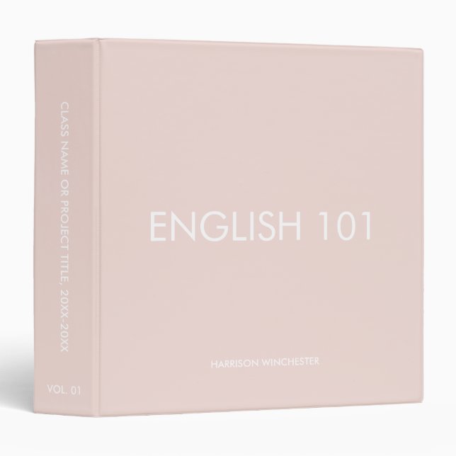 Simple custom name class year blush pink solid 3 ring binder (Front/Spine)