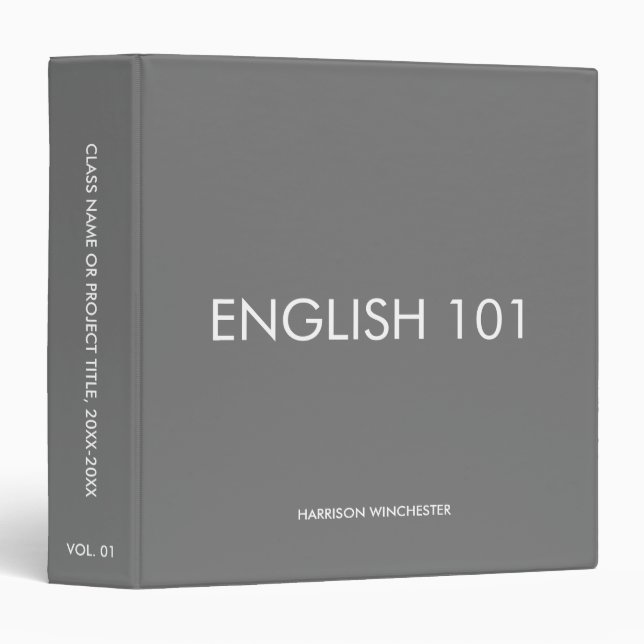 Simple custom name class year grey solid plain 3 ring binder (Front/Spine)