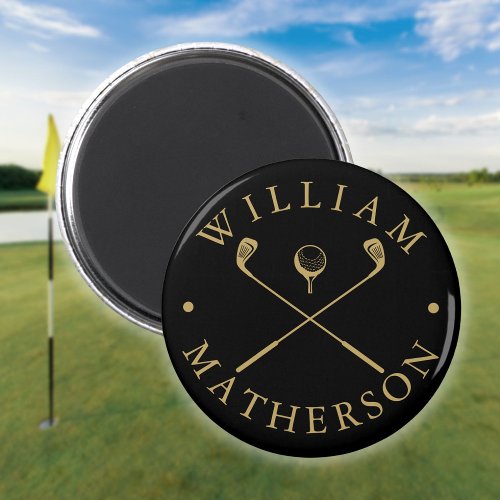 Simple Custom Name Golf Clubs Black And Gold Magnet