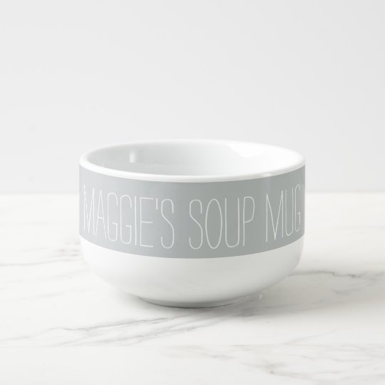 Simple Custom Name Gray White Soup Mug