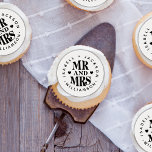 Simple Custom Name Mr Mrs Wedding Heart Favor Edible Frosting Rounds<br><div class="desc">Simple Custom Name Mr Mrs Wedding Heart Favor Edible Frosting Rounds. Customise all text and colors to match your wedding theme.</div>