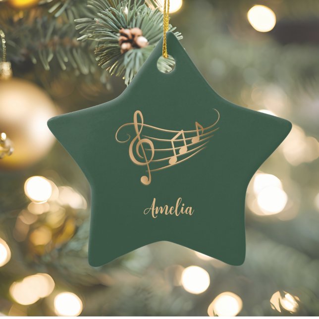 Simple Custom Name Musical Elegant Christmas Ceramic Ornament (Creator Uploaded)