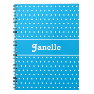 Simple Custom Name Polka Dot Blue and White Notebook