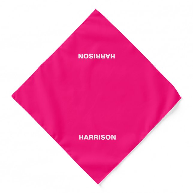 Simple custom name text hot pink fuchsia white bandana (Front)