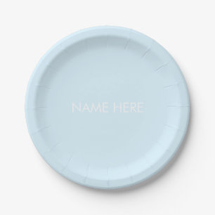 Simple custom name text light blue minimalist paper plates