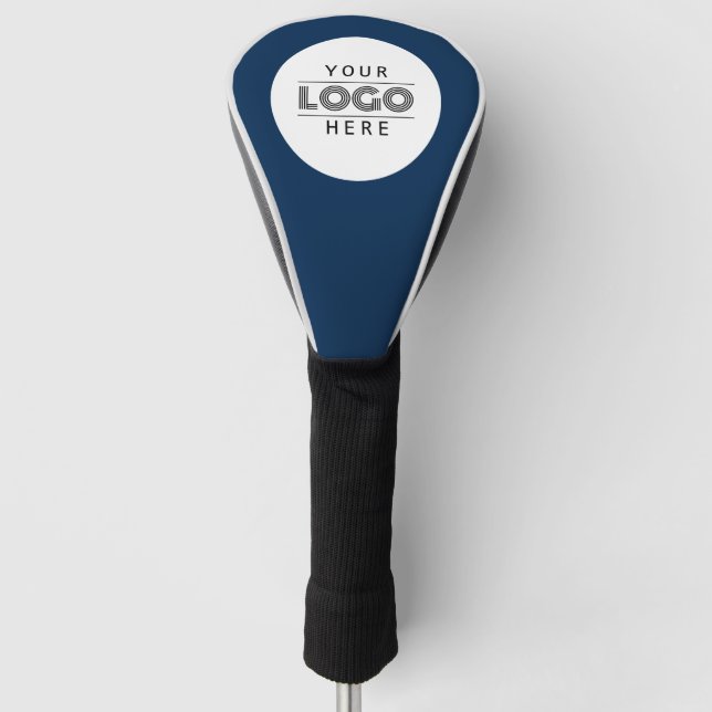 Simple Custom Navy Blue Business Logo Branded Golf Head Cover (Front)