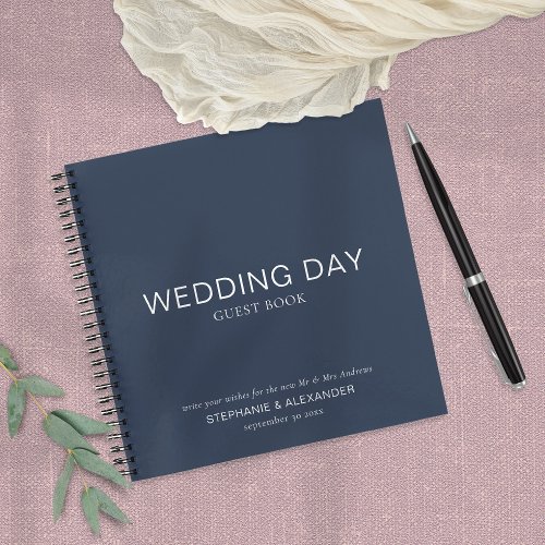 Simple Custom Navy Blue Wedding Guest Book