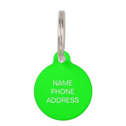 Simple custom neon green Name contact info dog Pet ID Tag